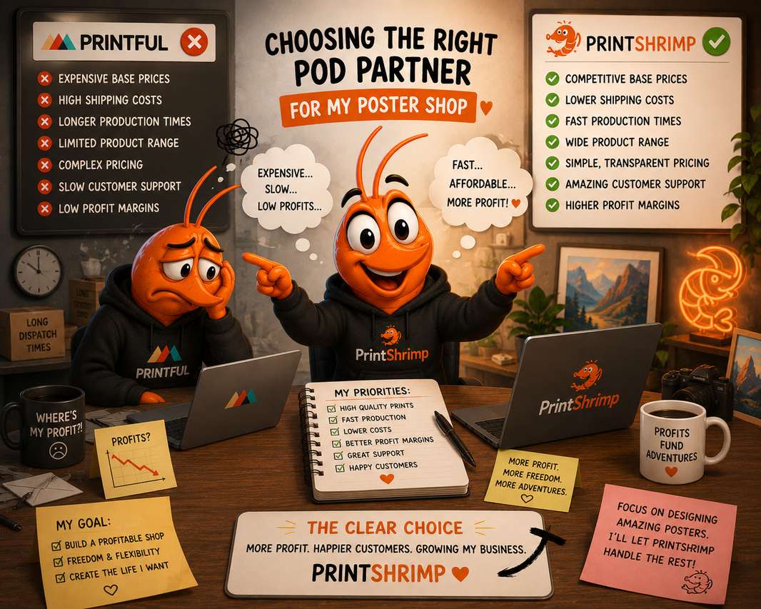 Printful vs PrintShrimp: Best Print on Demand for Wall Art (2026)