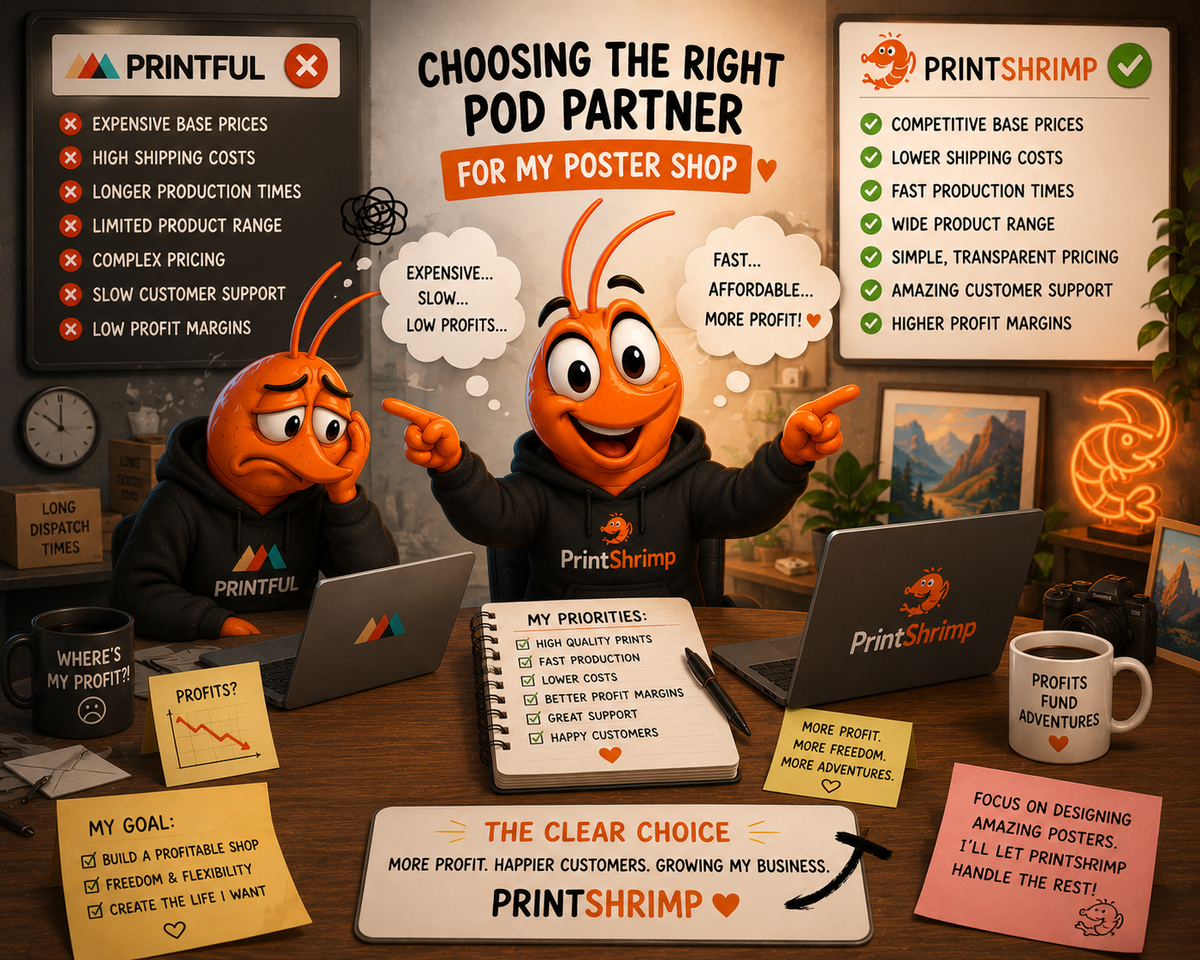 Printful vs PrintShrimp: Best Print on Demand for Wall Art (2026)