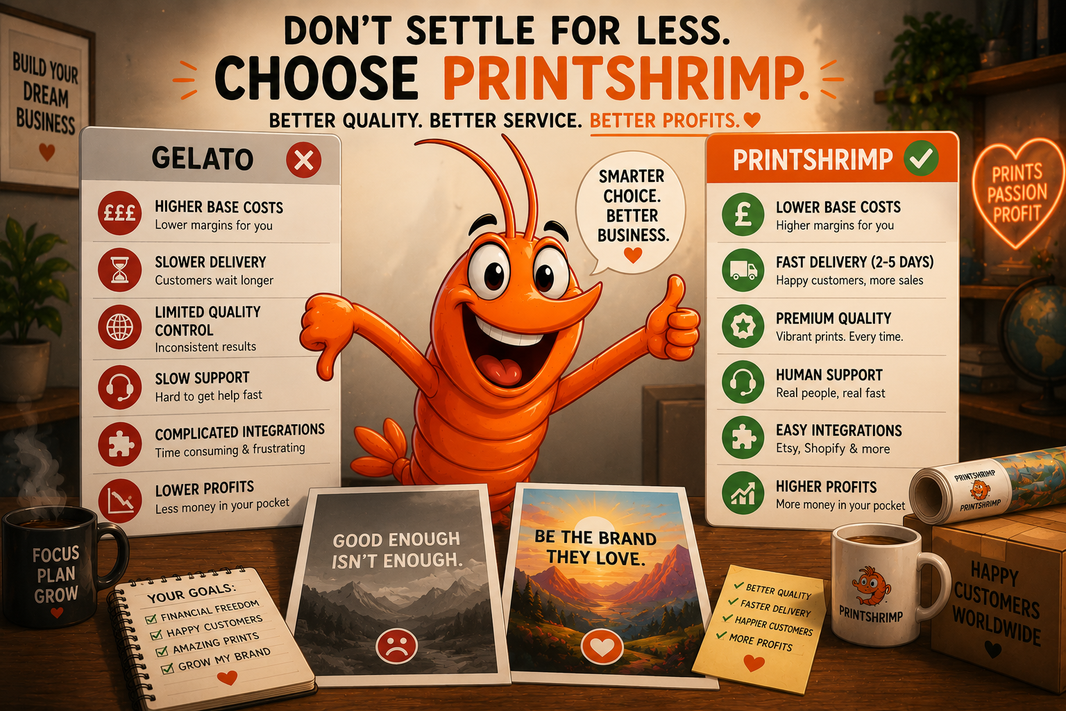 Gelato vs PrintShrimp: The Best Print on Demand for Wall Art (2026)